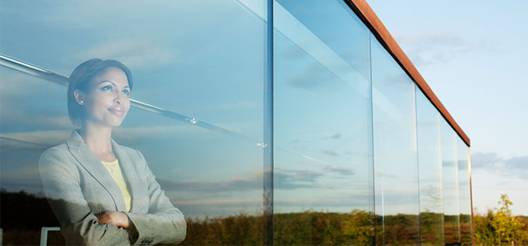 woman looking out window
