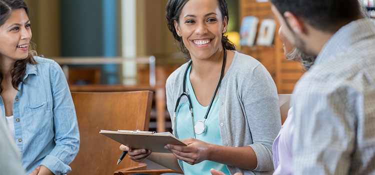 dermatology nurse giving casual presentation