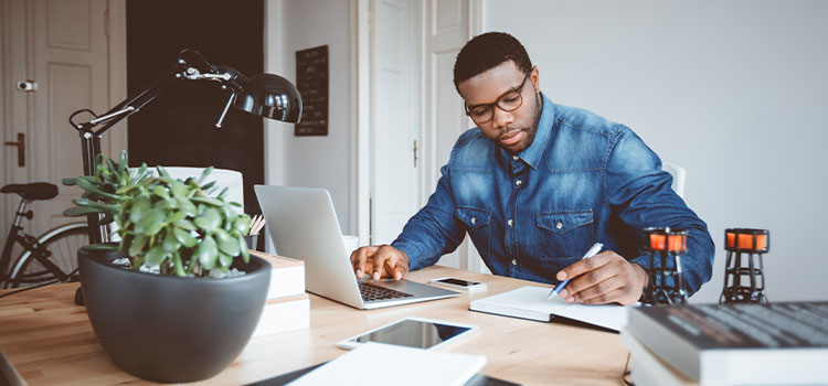 student researching state requirements at home