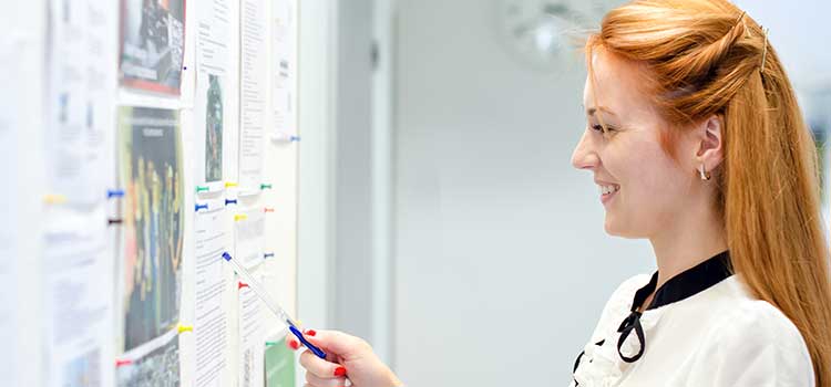 nurse student looks at jobs on college job board