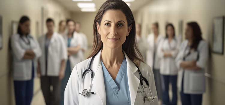 advanced practice nurse in hallway with admiring teammates