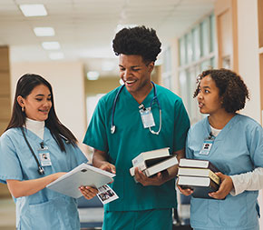 a group of nursing students walking together after a study session